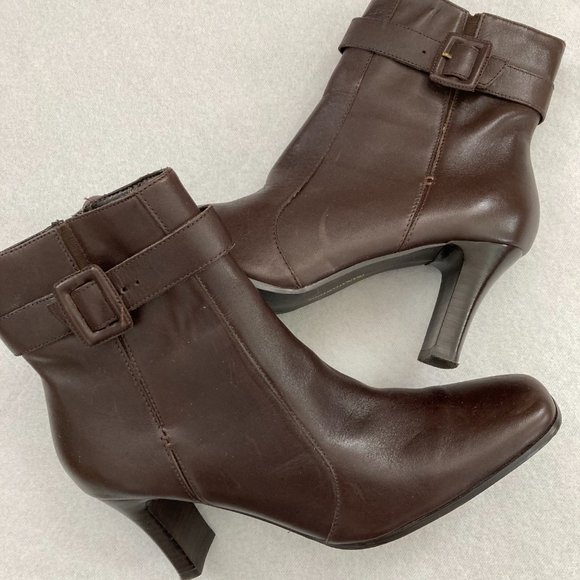 Franco Fortini "Leigh" Brown Leather Heeled Ankle Boots - Picture 1 of 14